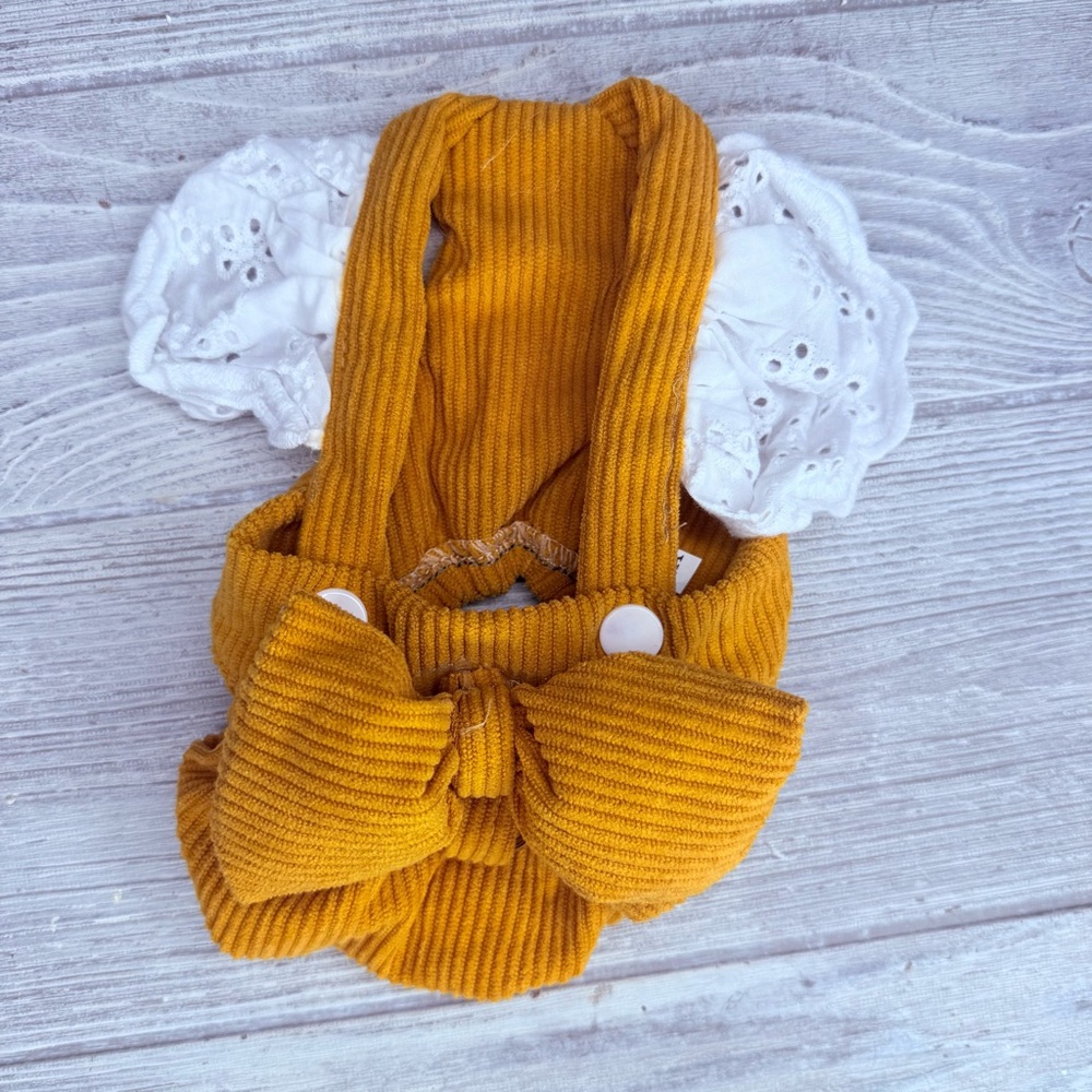 Small dog / cat pet costume dress up corduroy overalls outfit with lace trim xs